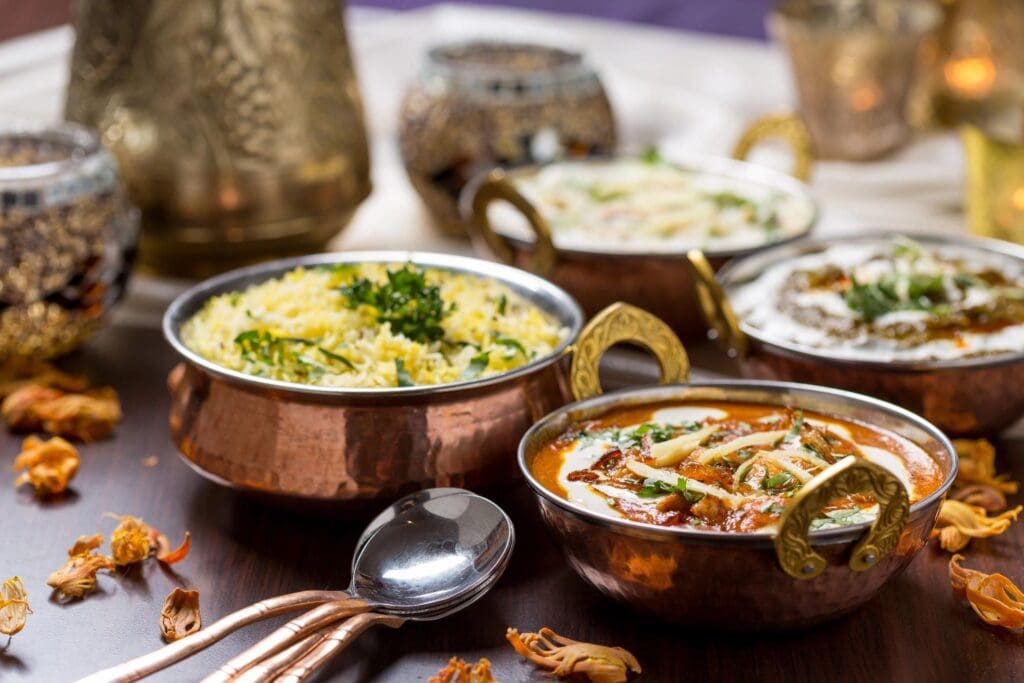 A table with several different types of food.